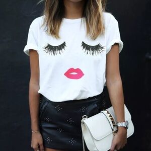 🛍Eyelashes lip white tee shirt G3